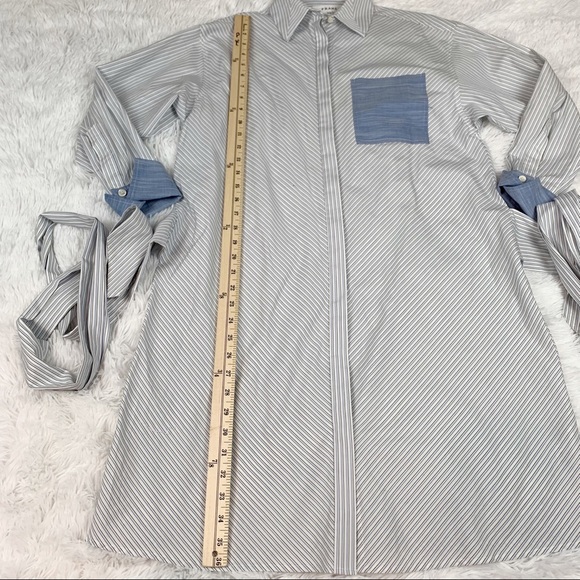 Frame contrast striped wrapped tie waist shirt dress button up pocket - Picture 3 of 12